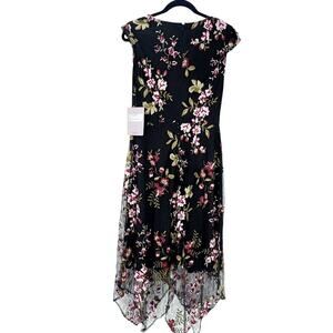 J.S. Collection Floral Embroidered Fit & Flare Midi Asymmetrical Dress 6 NWT